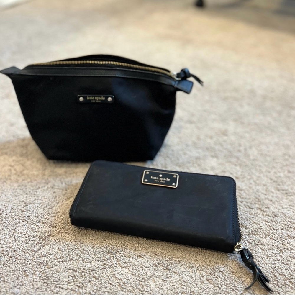 Kate Spade black nylon wallet and make up case - good used condition
